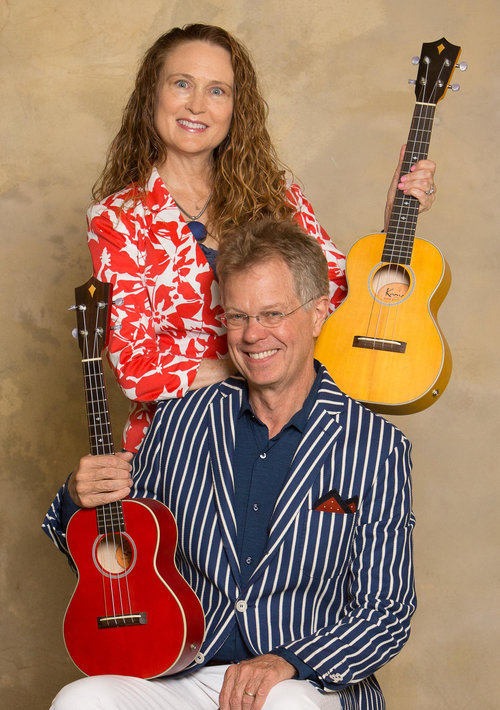 Johnette and Scott with ukeleles